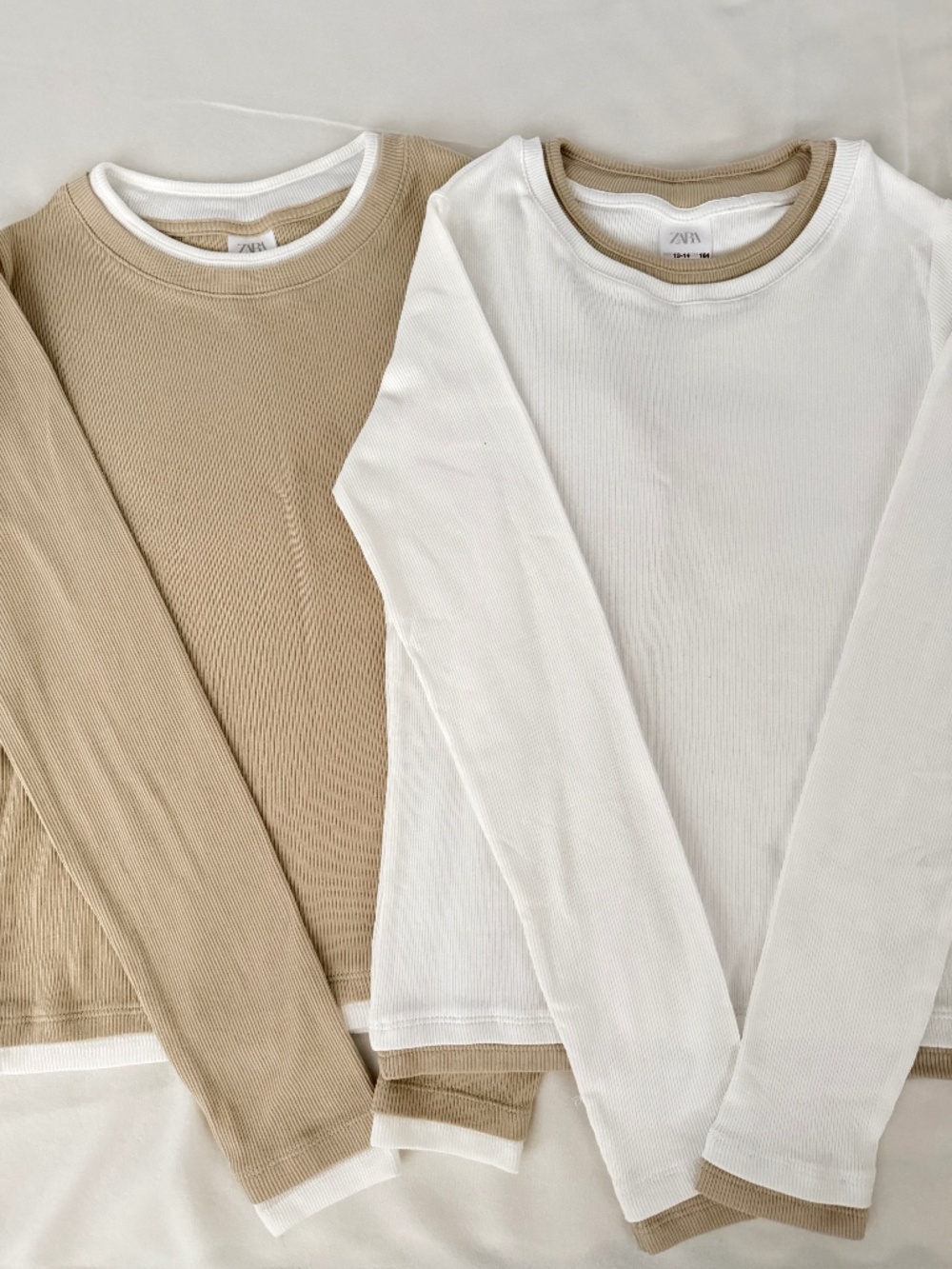 Zara Pack Of 2 Long Sleeved Contrast Trim Tee Shirts.